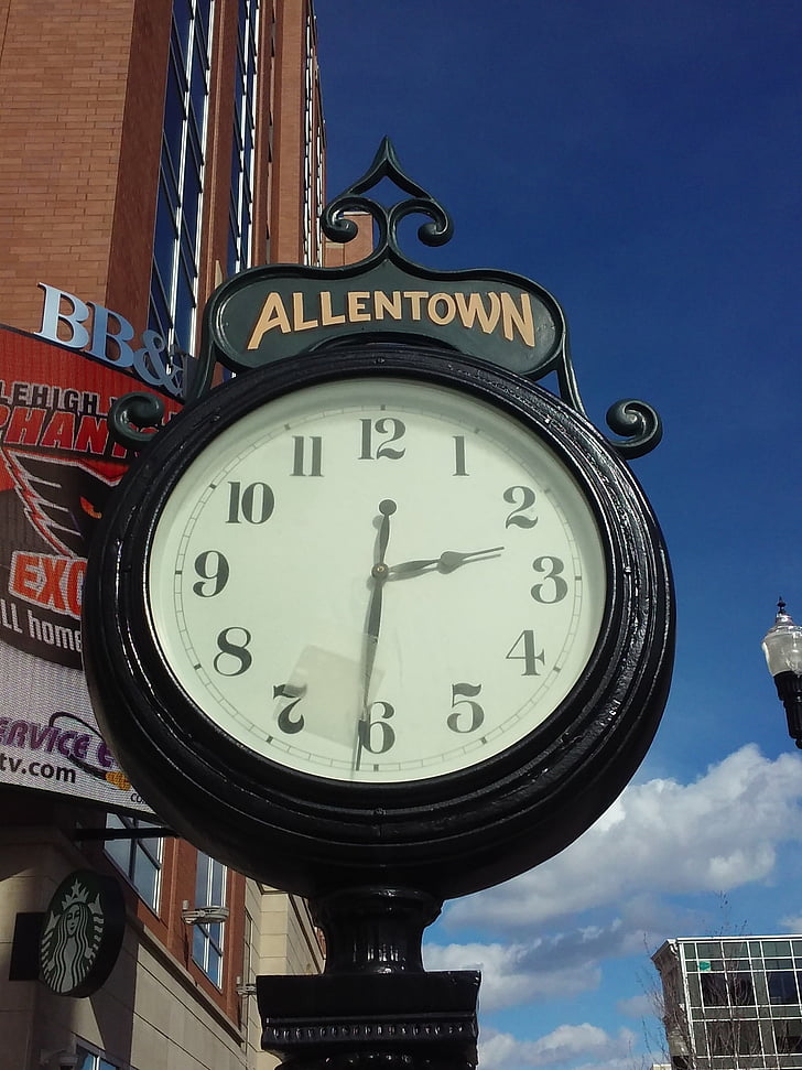 relógio, Allentown, centro da cidade, urbana, tempo, Street View, cronógrafo