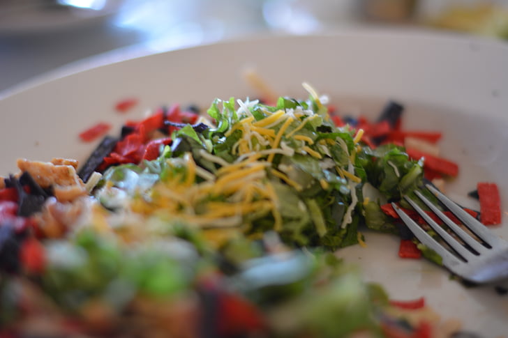 salata, salata verde, legume, sănătos, produse alimentare, placa, furcă