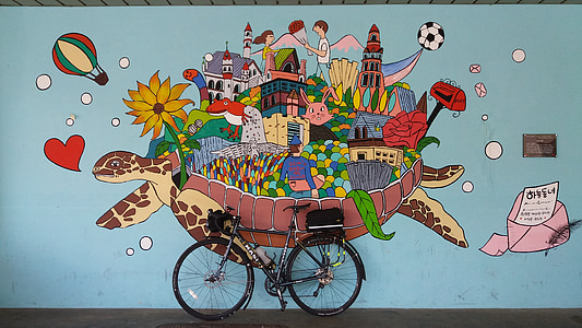 bicicleta, arte, bicicleta, projeto, arte de tartaruga