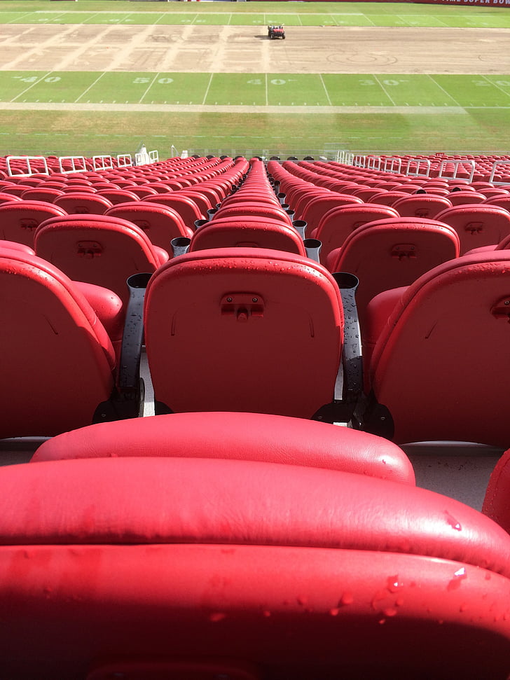 seients de l'estadi, vermell, Estadi, futbol, buit, fila