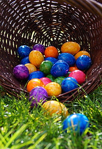 Húsvét, tavaszi, Húsvét ideje, tojás, színek, színes tojás, kosár