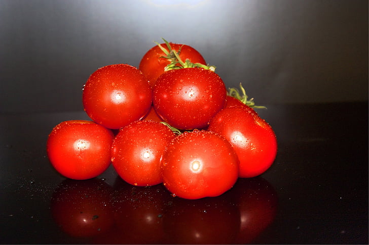 tomatid, punane, peegeldus, HDR, taimne, värske, terve