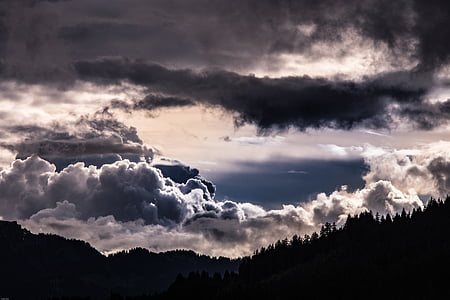 thunderstorm, clouds, storm clouds, mountains, mystical, sky, mountain world