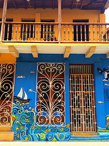 Cartagena, Colombia, gatukonst, Sydamerika, staden, konst, historiska