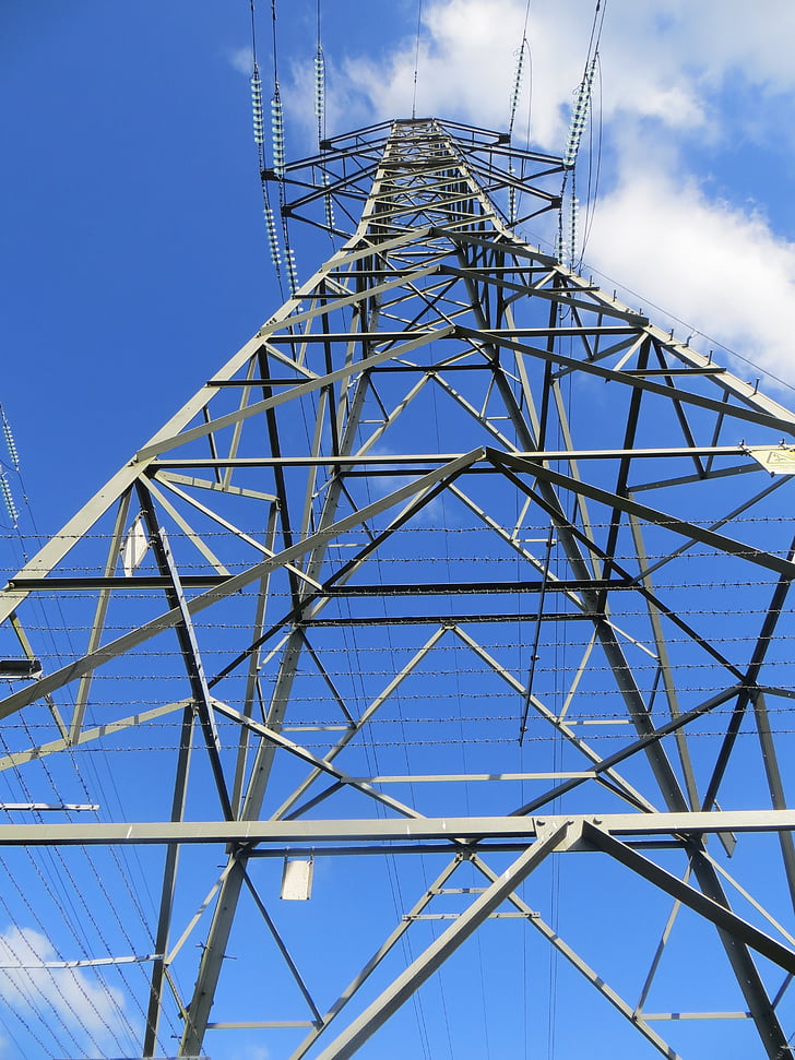 steber, električne energije, modra, nebo, električni, infrastrukture, mreža