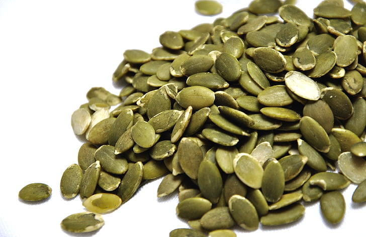 pumpkin seeds, kernels, green, seed, close-up, bean, food