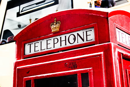 tālruņa kabīnē, Anglija, London, tālrunis, Lielbritānija, Eiropa, sarkana