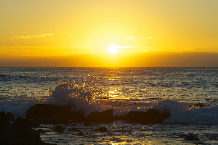 matahari terbit, Hawaii, Oahu, Pulau, laut, pemandangan laut, air