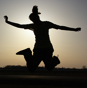 girl, joy, shadow, young, happy, jump, silhouette