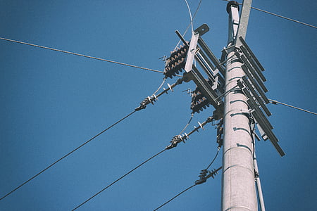 mastro, fios, eletricidade, linha de energia, cabo, tecnologia, pilão de electricidade