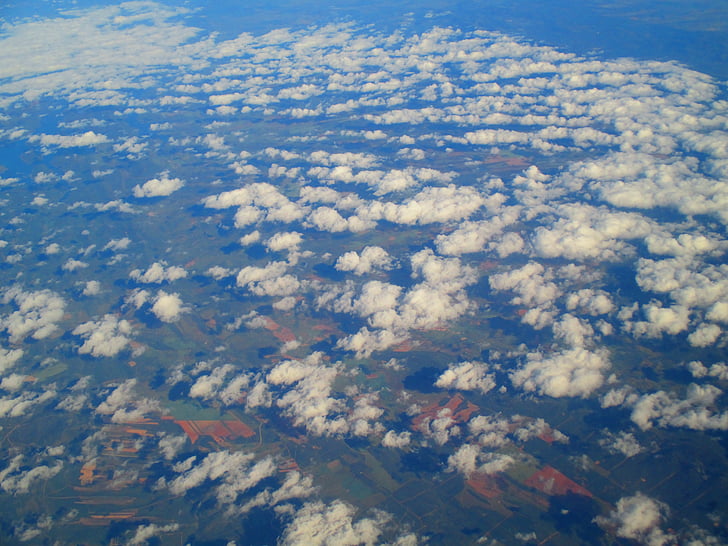vliegtuig, wolken, landschap, hemel, reizen, weergave