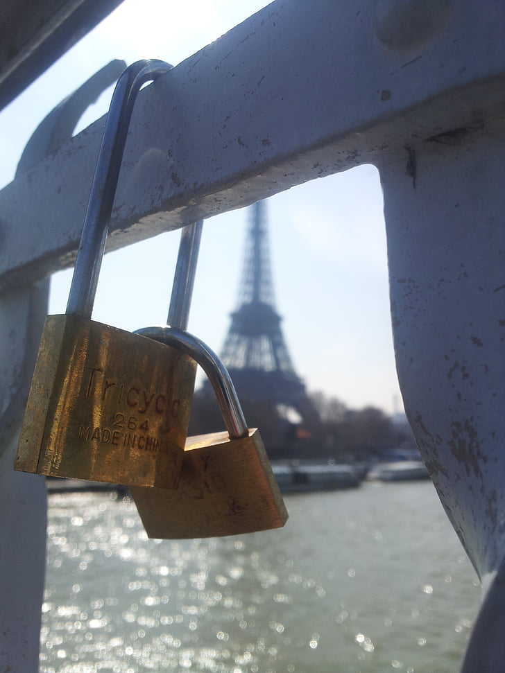 Párizs, híd, szerelem vár, Szerelmesek, a, lakat, pár