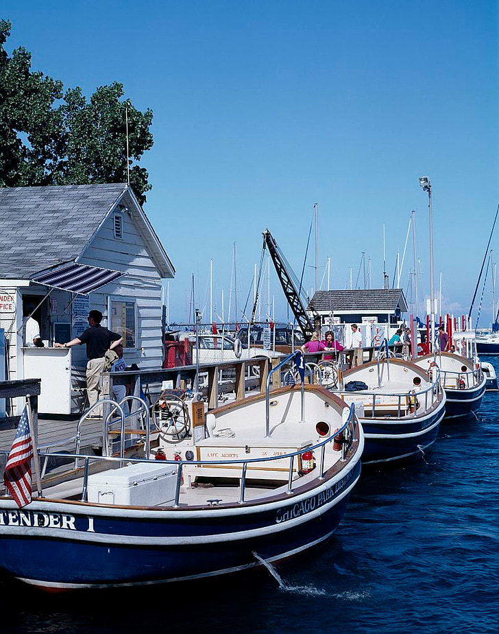 Marina, Michiganské jezero, lodě, lodě, Chicago, Illinois