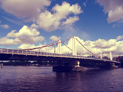 Architektura, Most, chmury, połączenia, nowoczesne, na zewnątrz, Rzeka