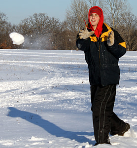 lumi, lumepall, talvel, külm, Poiss, väljaspool, mängida