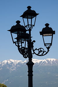 lanterna, lâmpada de rua, montanhas, neve, céu, paisagem