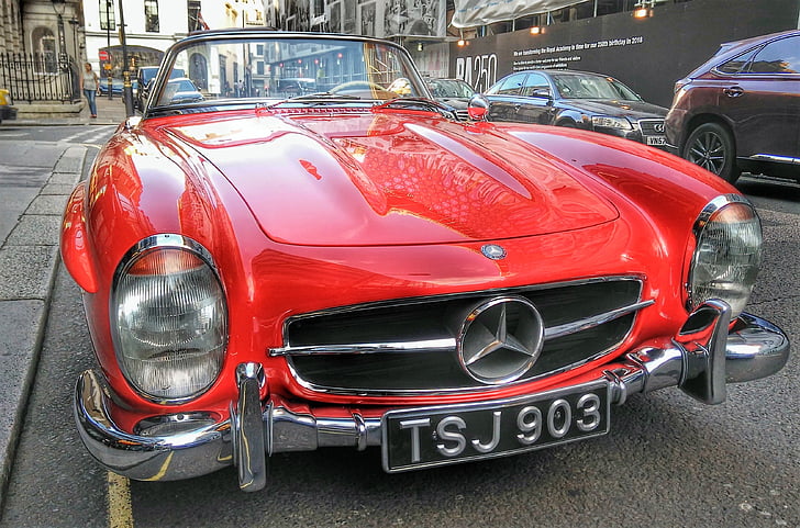 Vintage, avto, Mercedes, rdeča, 300SL, avtomobil, retro styled