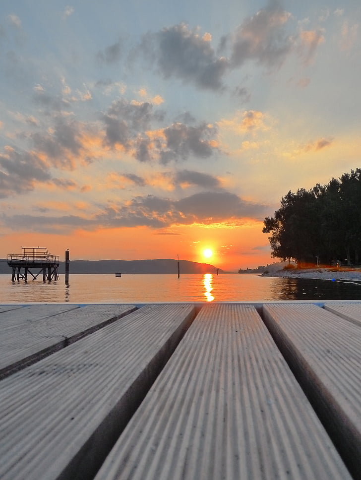 Konstanz Gölü, Göl, günbatımı, güneşli, Güneş, Yaz, huzurlu