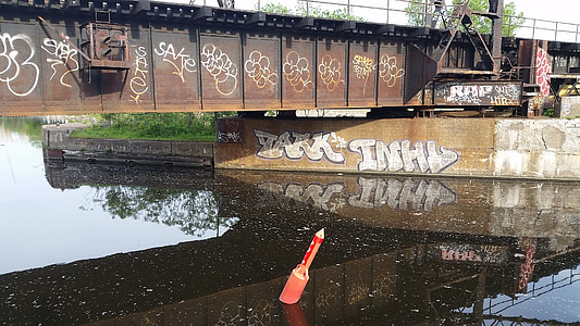 grafiti, ūdens, vecais, Montreal