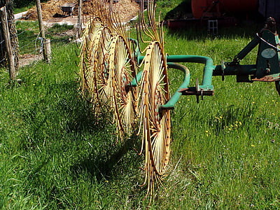 agricultural machine, agriculture, grass, work, tools, wheel, old