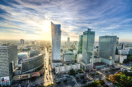 Warszawa, skyline, bybildet, arkitektur, Polen, byen, Europa