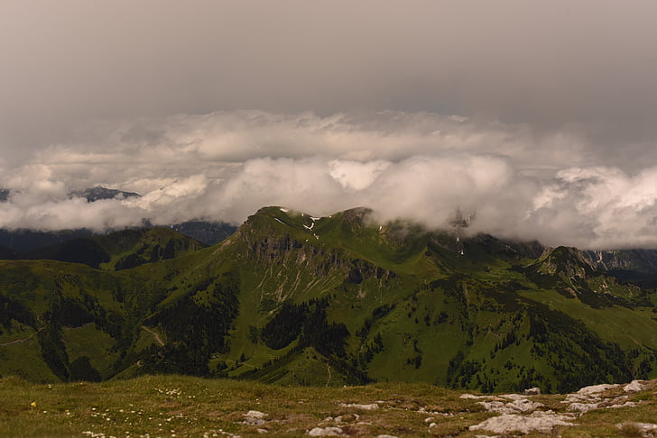 горы, Панорама, Альпийский, пейзаж, Пешие прогулки, Австрия, небо