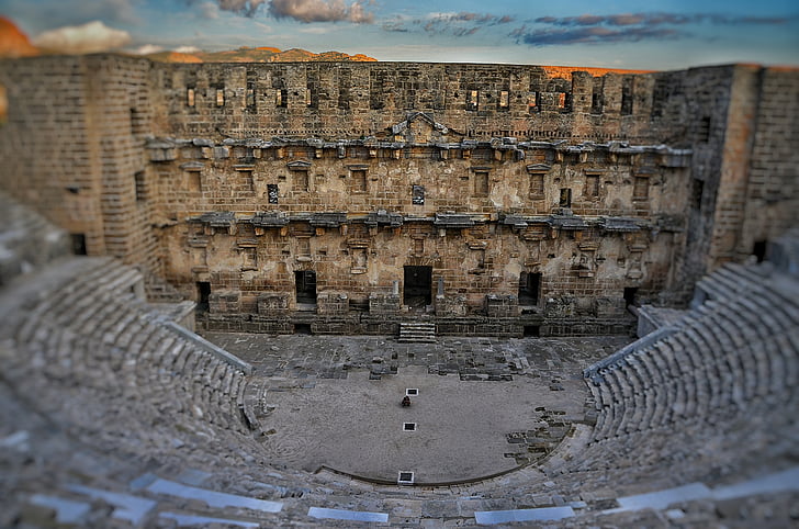 antiga, arquitectura, Aspendos, edifici, lloc històric, a l'exterior, Teatre romà