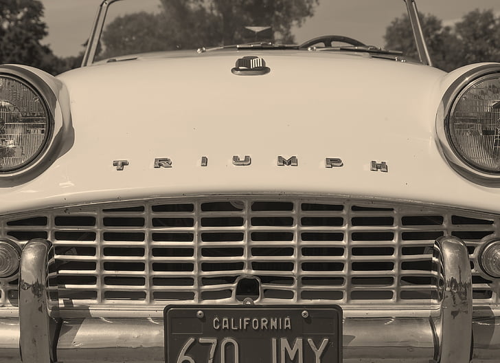 Triumph, bil, Lighthouse, kalendern, framför, Sepia, Vintage