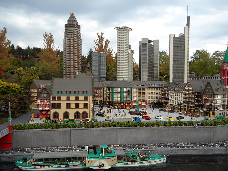 Frankfurt, Mini monde, bâtiment, gratte-ciel, de lego, Skyline, Legoland