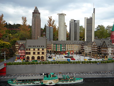 Frankfurt, mini mundo, edifício, arranha-céu, de lego, linha do horizonte, Legoland