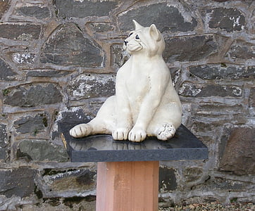 kaķis, statuja, akmens, sienas, stāvs