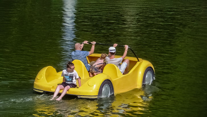 pedal boat, yellow, fun, vacation, activity, recreation, tourism