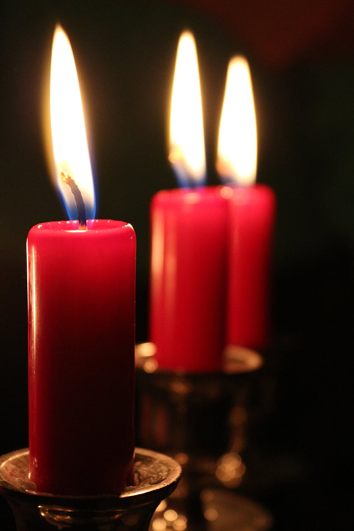 κεριά, κόκκινο, φως, φλόγα, κερί, κερί κεριών, φυτίλι