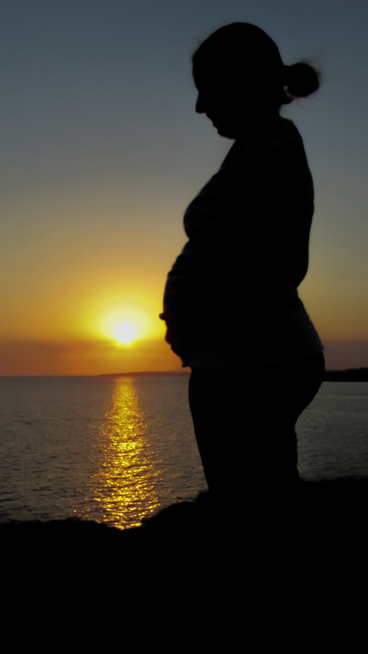 woman, pregnant, pregnancy, maternity, expecting, sunset, nature
