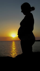 여자, 임신, 임신, 출산, 기대, 일몰, 자연