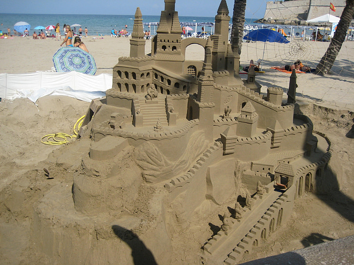 slottet, sand, stranden, solen
