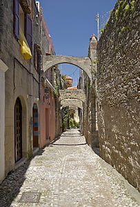 Rhodes, Yunani, Kota, bangunan, lama, batu, Arch