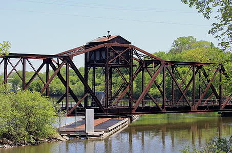 Bak, a vonat, forgatható, híd, vasút, Vintage, Fox river
