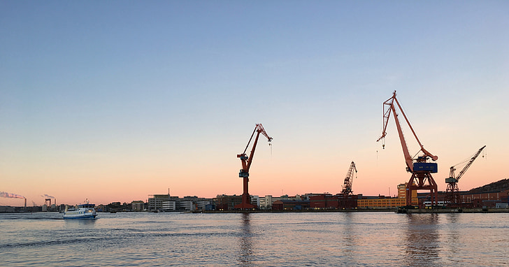 Gothenburg, soleil du matin, port, Pierre jetée