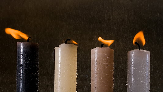 žvakės, šviesos, Žvakių šviesa, liepsna, vandens, lietus