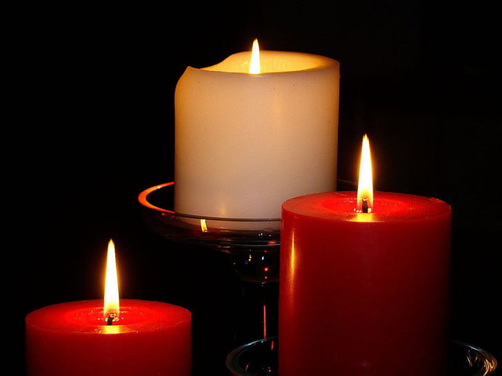 red, white, light, candles, burn, glass