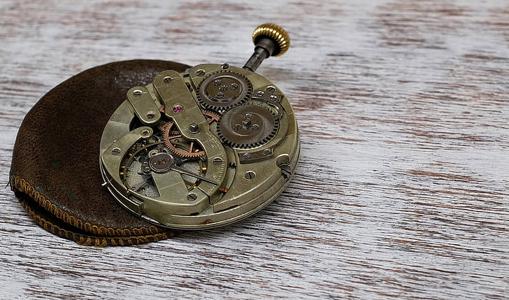 clock, pocket watch, movement, horology, old, old-fashioned, no people