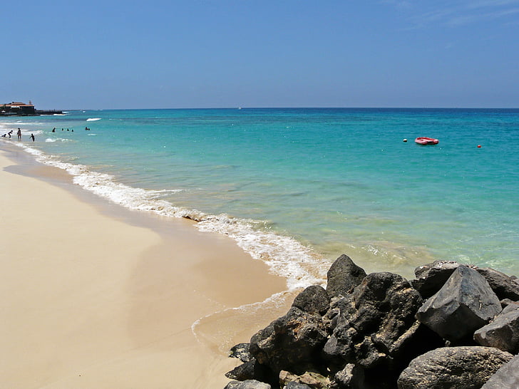 havet, Beach, Atlantic, ø, Cabo verde, Kap Verde-øerne, sand