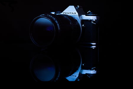 Pentax, aparat de fotografiat, negru, suprafata, întuneric, nici un popor, în interior