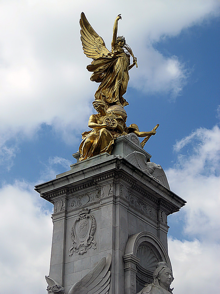 Pomnik, Victoria, niebo, niebieski, chmury, Londyn