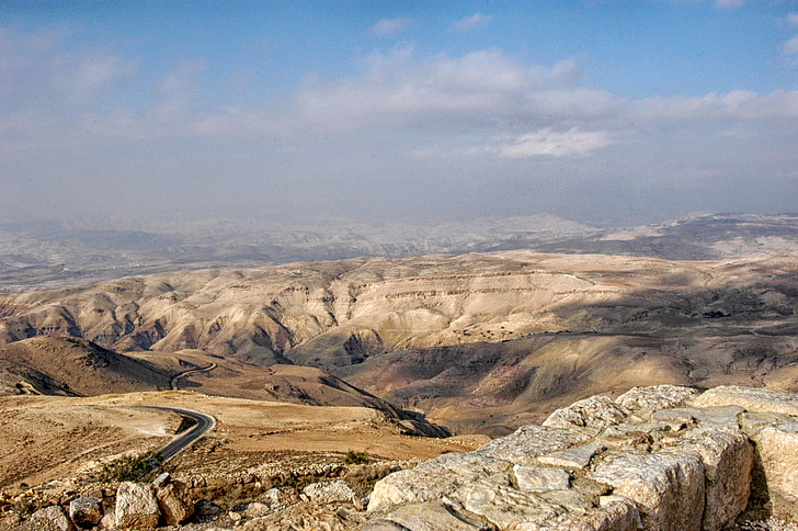 Jordânia, paisagem, cênica, montanhas, céu, nuvens, deserto
