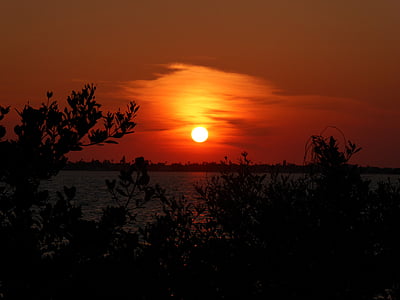solnedgang, Florida, vann, stranden, hav, kysten, Bay