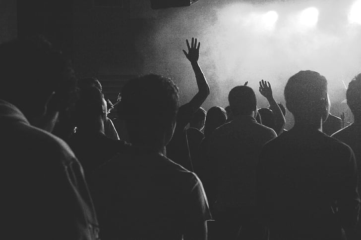 grayscale, photo, people, standing, crowd, party, spectators