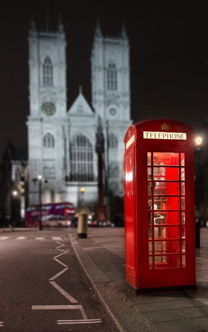 червоний, Телефонна будка, Лондон, Англія, телефон, телефон, поле