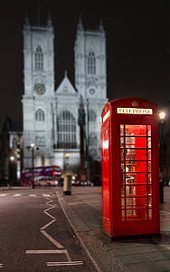 piros, telefonfülkében, London, Anglia, telefon, telefon, doboz